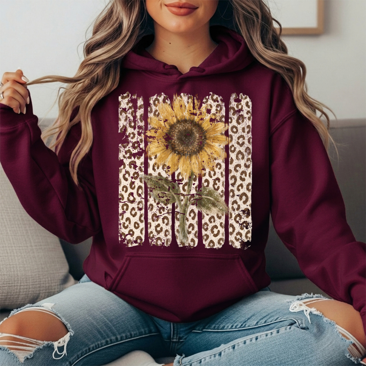 Sunflower Leopard Stripe Graphic Hoodie
