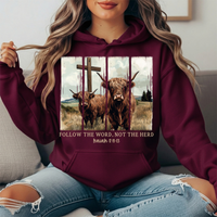 Follow the Word Not the Herd Highland Cow Graphic Hoodie