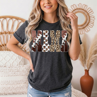 Mama Football & Leopard Mixed Print Graphic Tee