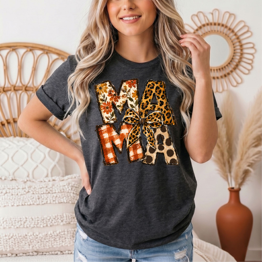 Fall Mama Floral & Leopard Bow Graphic Tee