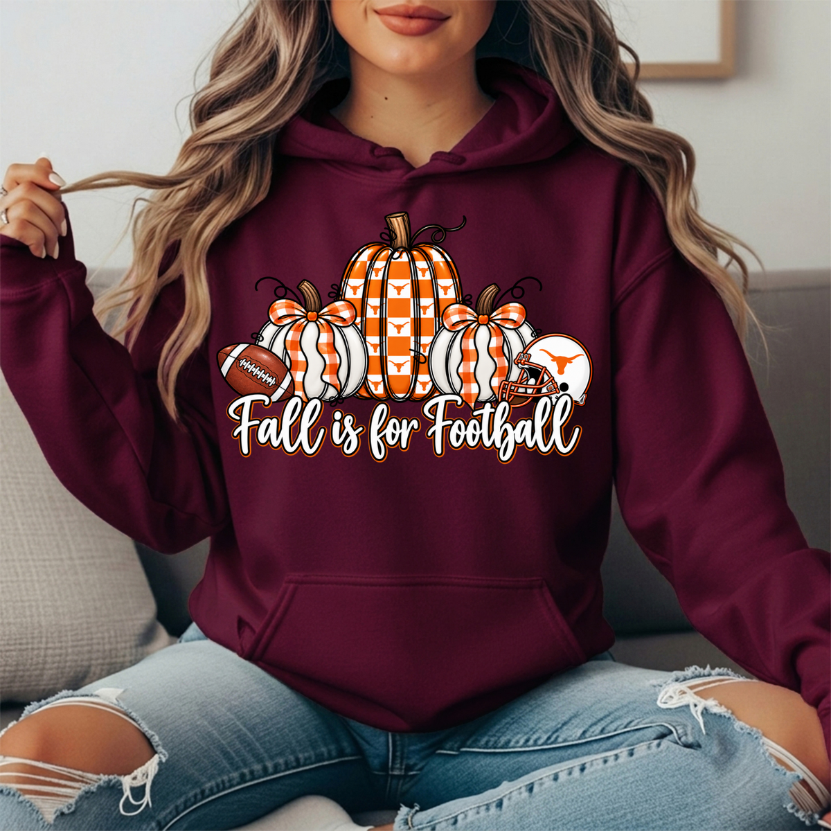 Texas Longhorns Fall Is for Football Pumpkin Graphic Hoodie