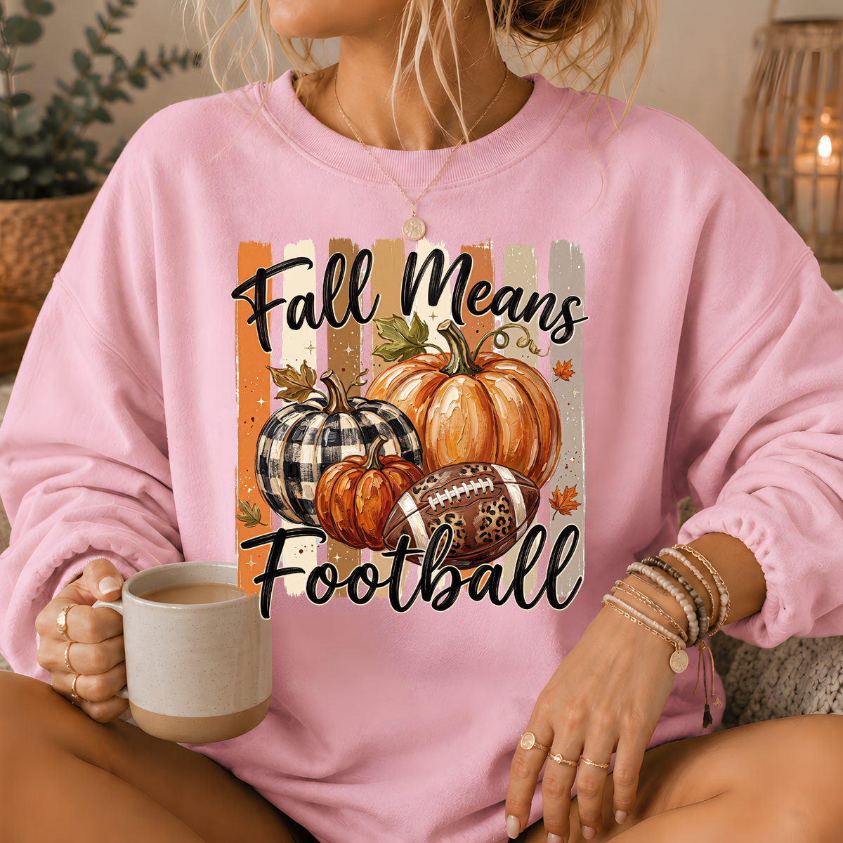 Fall Means Football Pumpkin Crewneck Sweatshirt