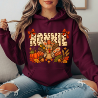 Nonnie Thanksgiving Patchwork Turkey Bow Graphic Hoodie