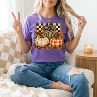 Rustic Fall Pumpkin Trio & Gingham Bow Graphic Tee
