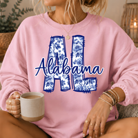 Alabama Blue Floral AL Crewneck Sweatshirt