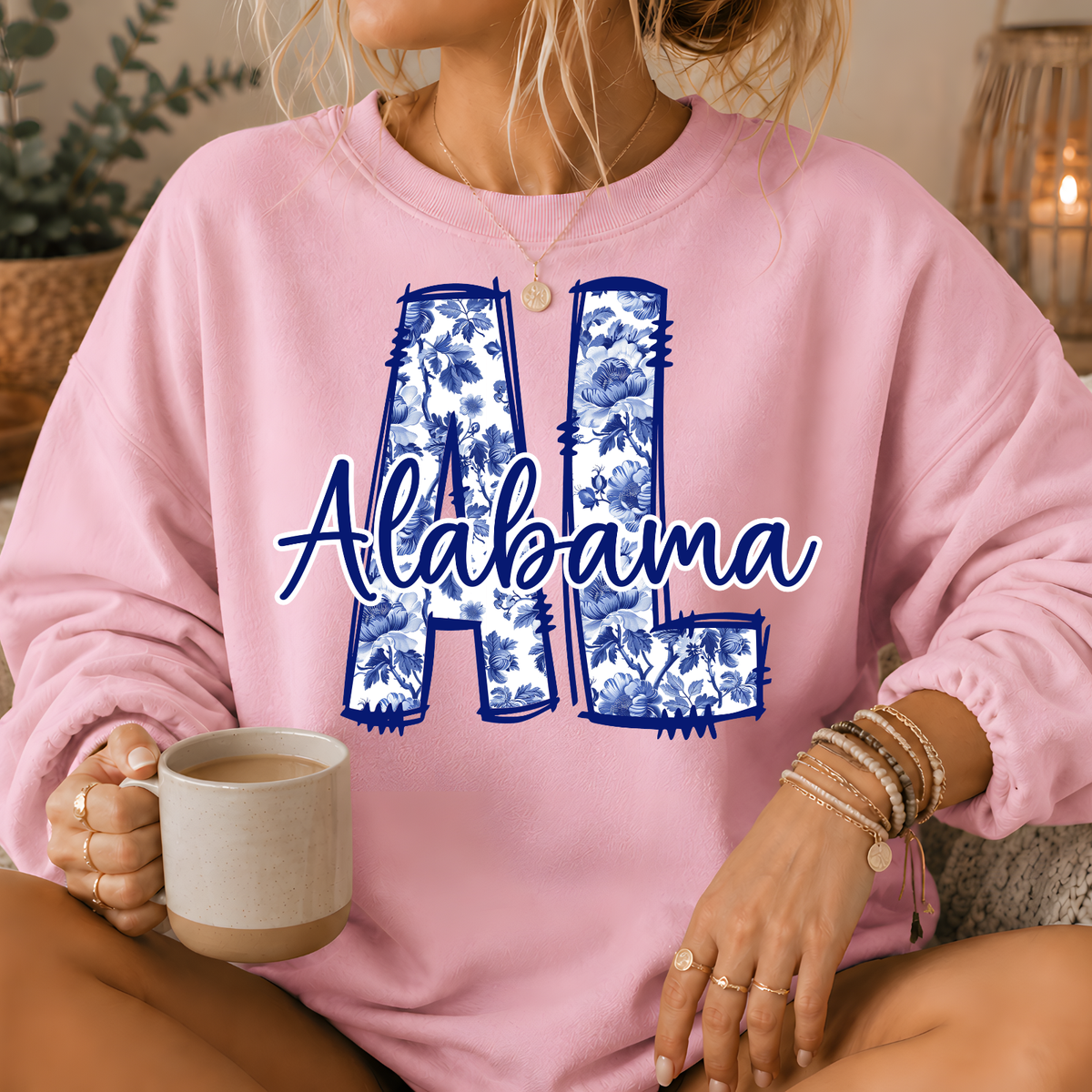 Alabama Blue Floral AL Crewneck Sweatshirt