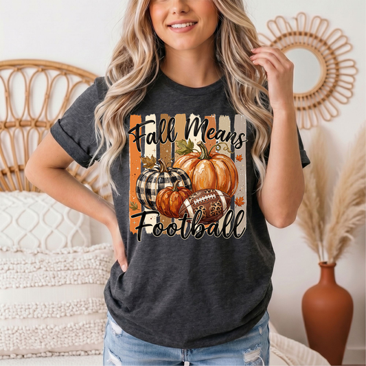 Fall Means Football Pumpkin Graphic Tee