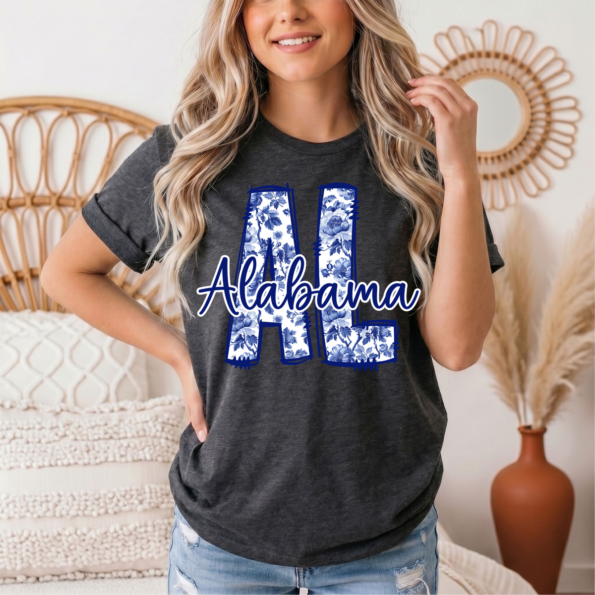 Alabama Blue Floral AL Graphic Tee