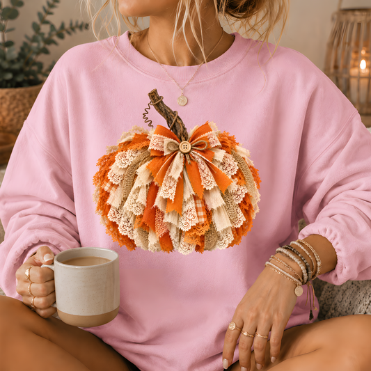 Rustic Lace & Burlap Pumpkin Graphic Crewneck Sweatshirt
