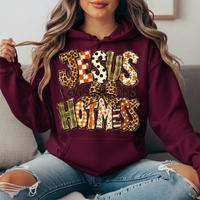 Jesus Loves This Hot Mess Leopard Bow Graphic Hoodie