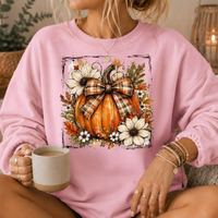 Pumpkin Plaid Bow Floral Crewneck Sweatshirt