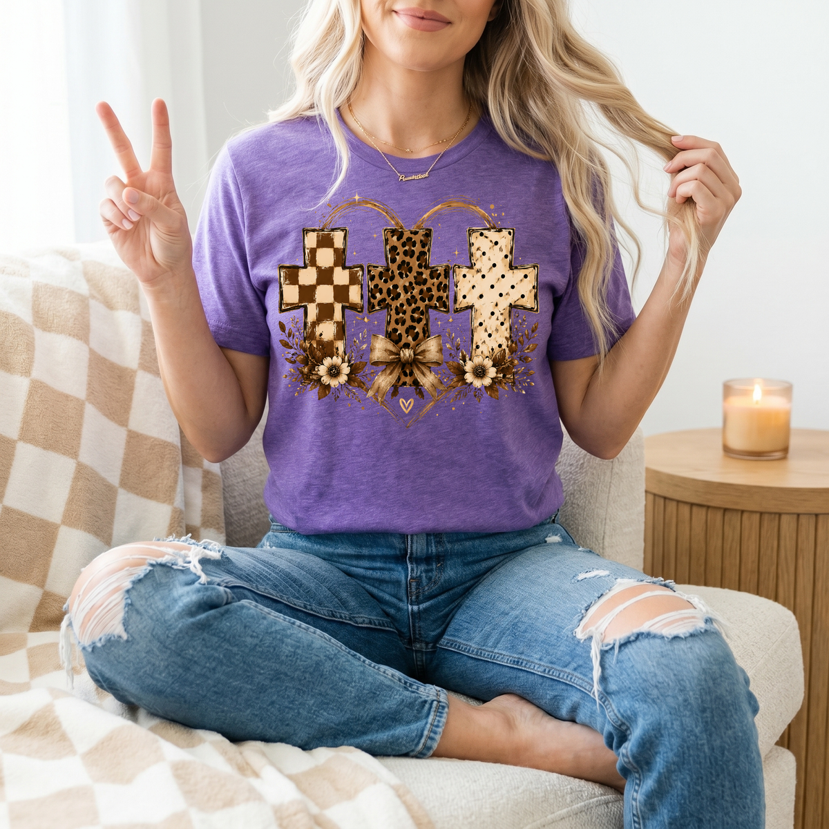 Christian Cross Trio Floral & Bow Graphic Tee