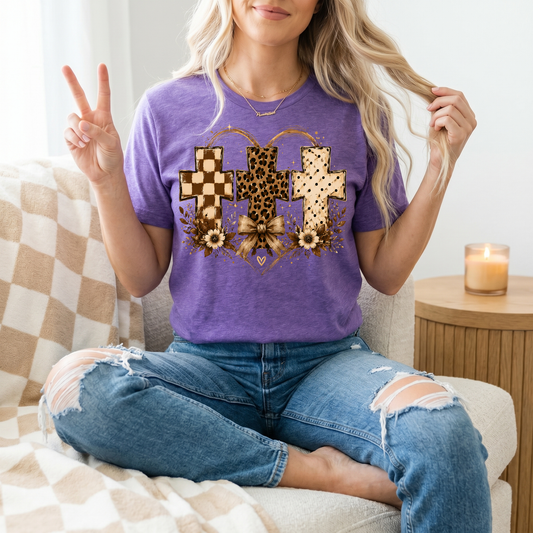 Christian Cross Trio Floral & Bow Graphic Tee