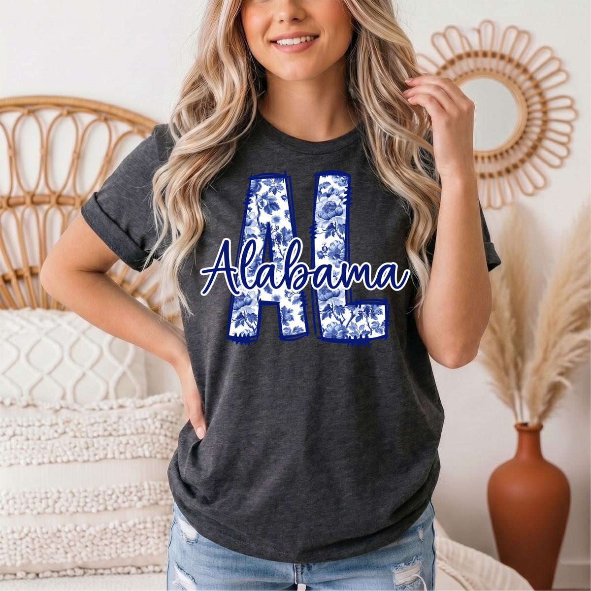 Alabama Blue Floral AL Graphic Tee