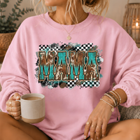 Mama Turquoise Cow Print Western Crewneck Sweatshirt