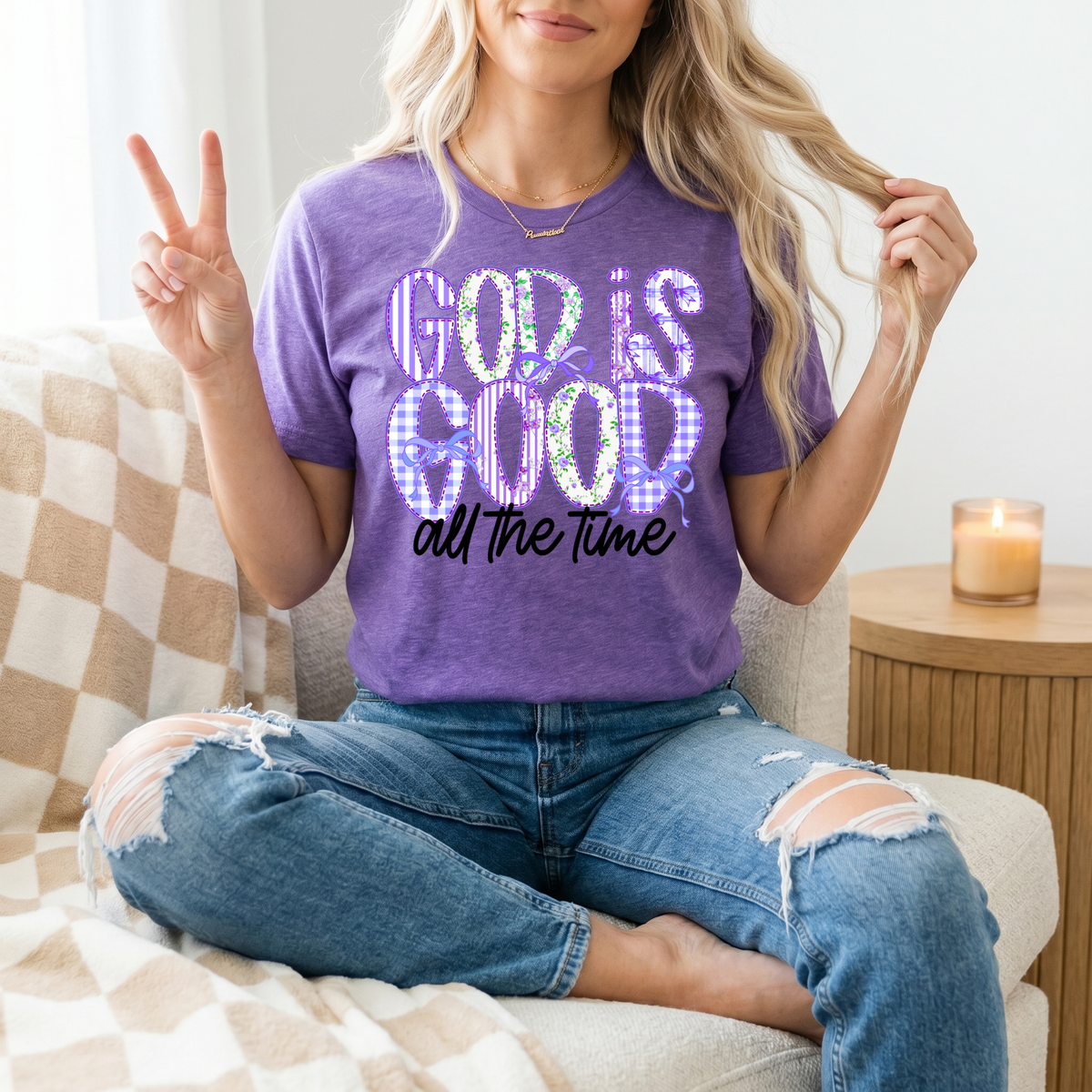God Is Good Purple Floral Premium Graphic Tee