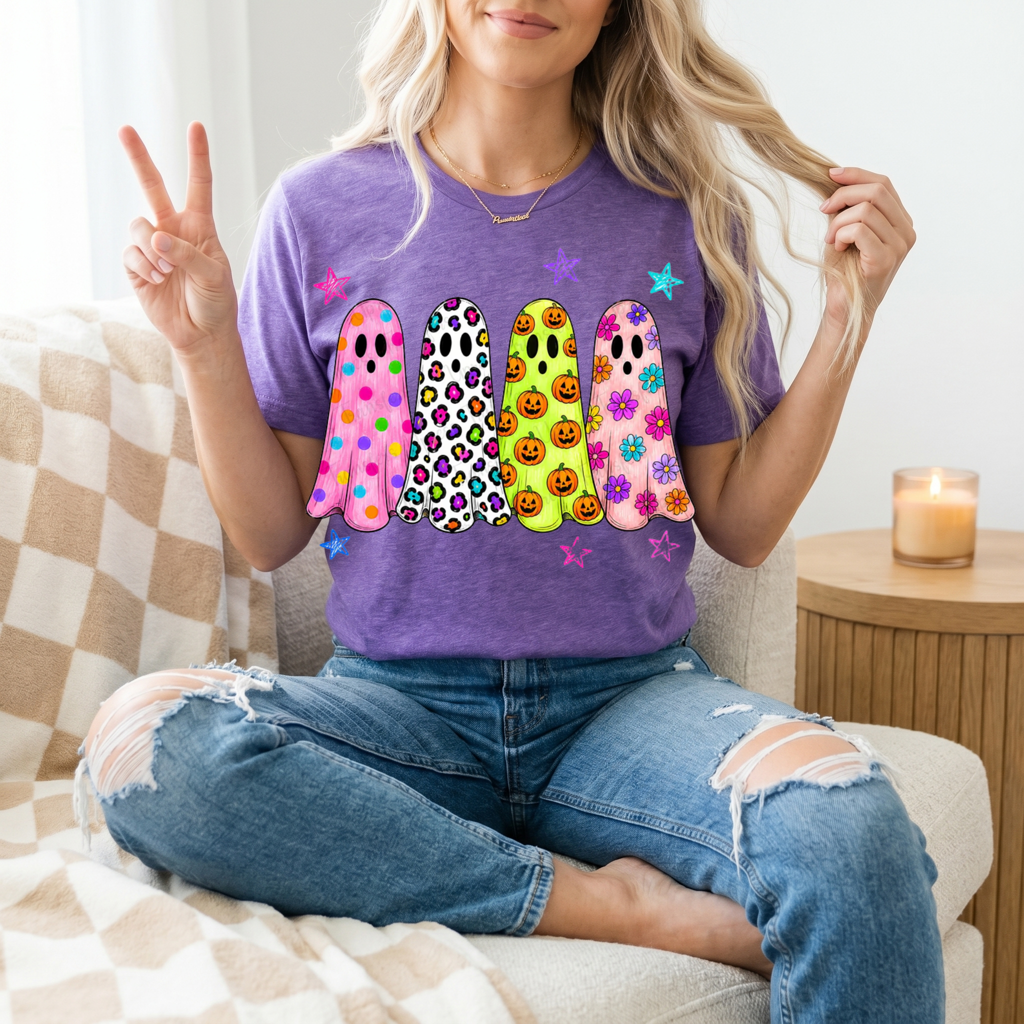 Neon Trendy Patterned Ghost Premium Graphic Tee