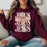 Jesus Floral Lace Cross & Gingham Bow Graphic Hoodie