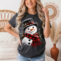 Snowman Buffalo Plaid Scarf Christmas Graphic Tee