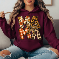 Mama Fall Patchwork & Leopard Bow Graphic Hoodie