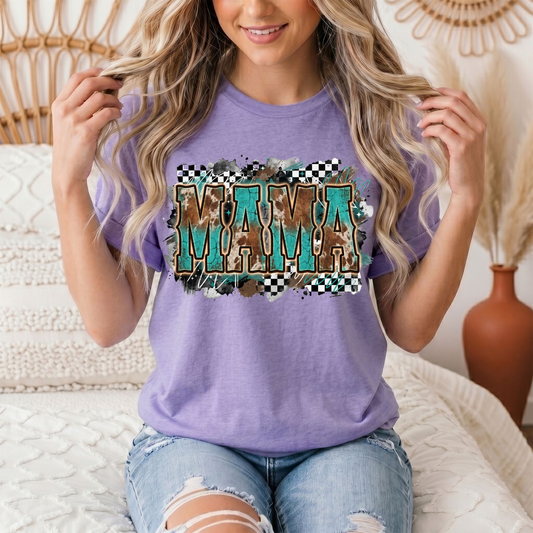 Turquoise & Cow Print Mama Western Graphic Tee