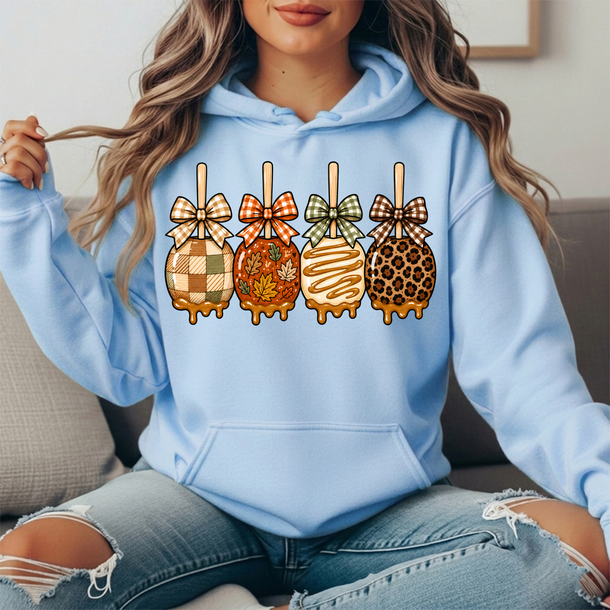 Fall Caramel Apples & Gingham Bows Graphic Hoodie