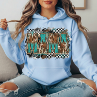 Turquoise Cowhide Mama Western Graphic Hoodie