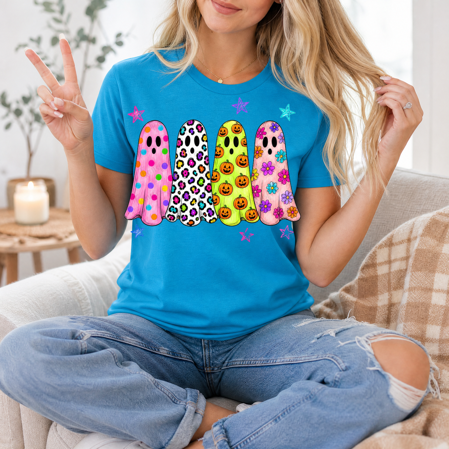 Neon Trendy Patterned Ghost Premium Graphic Tee