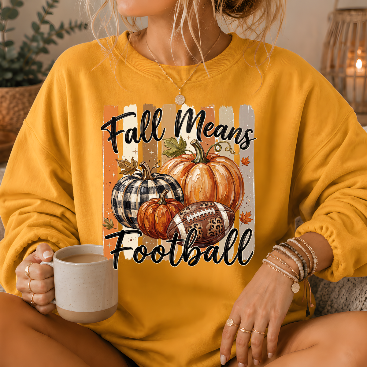 Fall Means Football Pumpkin Crewneck Sweatshirt