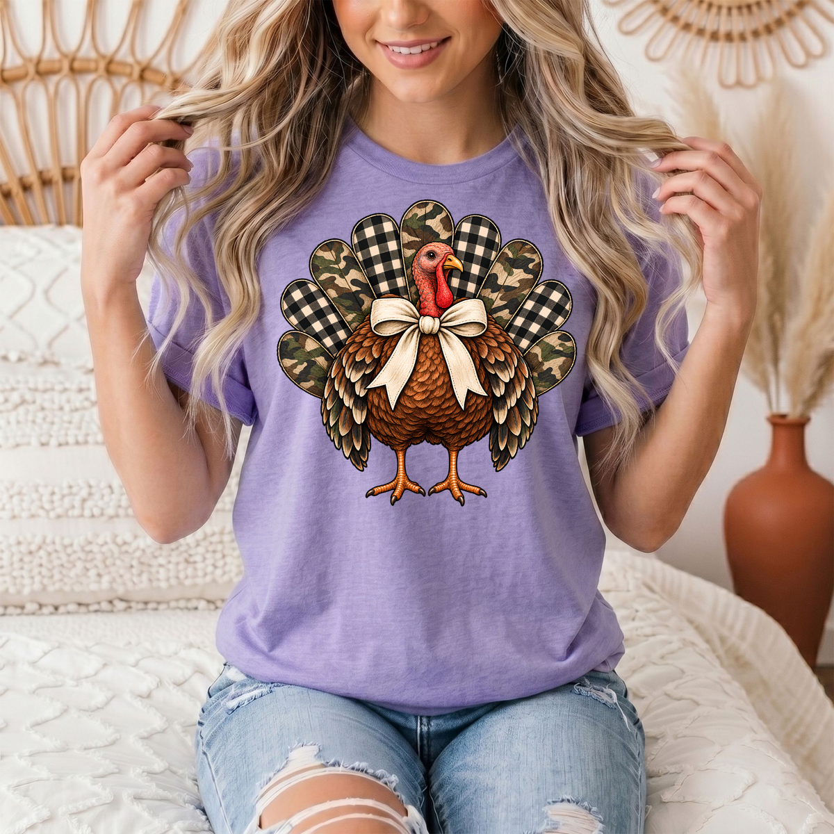 Camo & Buffalo Check Turkey Thanksgiving Graphic Tee