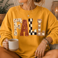 Fall Patchwork Print Crewneck Sweatshirt
