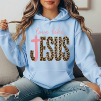 Love Like Jesus Leopard Print Cross Graphic Hoodie