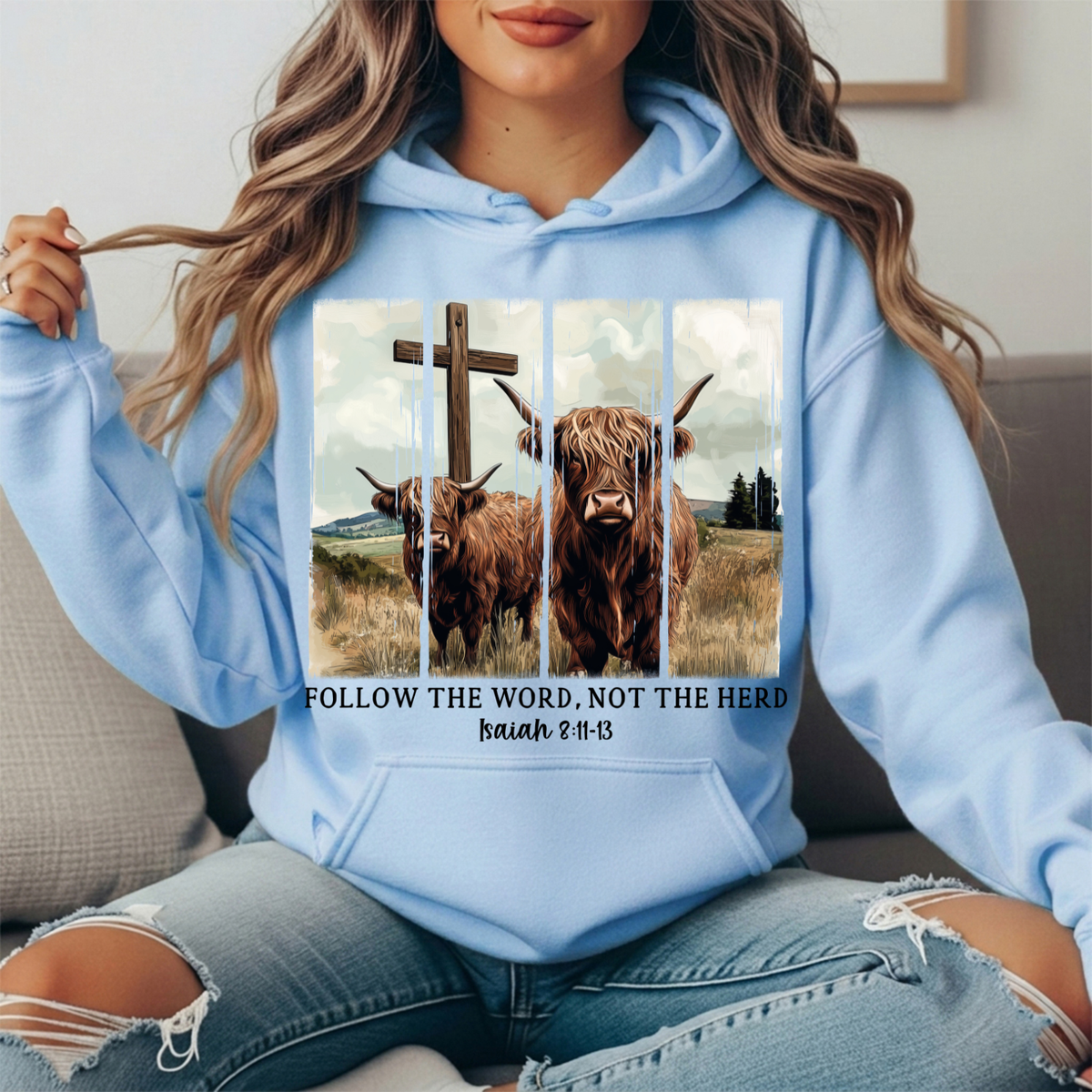 Follow the Word Not the Herd Highland Cow Graphic Hoodie