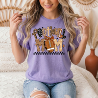 Football Mom Mixed Print Bow & Checkerboard Graphic Tee