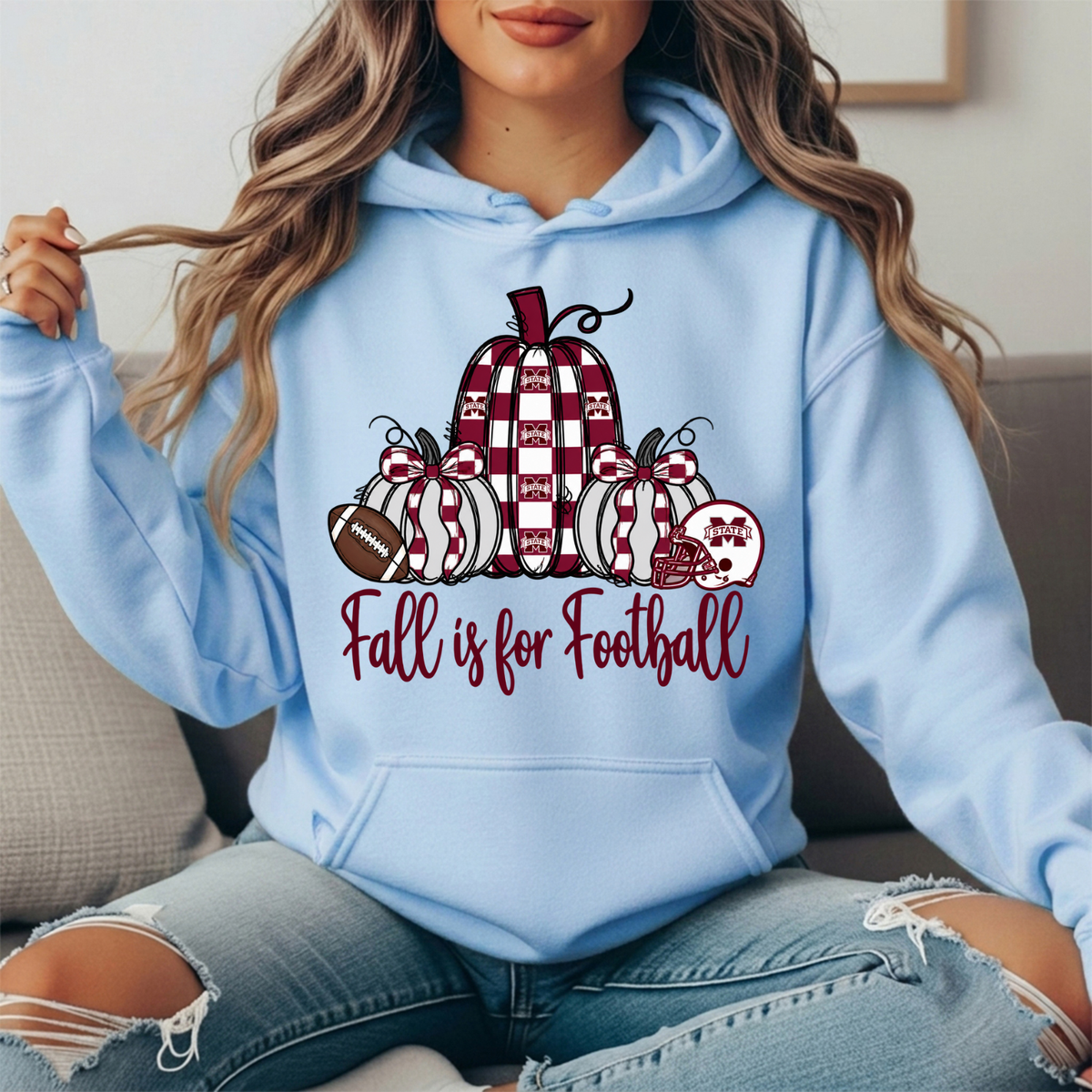 Mississippi State Fall Is for Football Pumpkin Graphic Hoodie