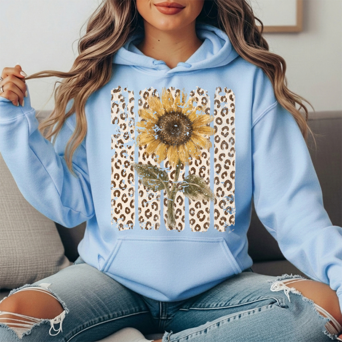 Sunflower Leopard Stripe Graphic Hoodie