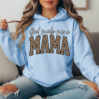 God Made Me a Mama Leopard Print Graphic Hoodie