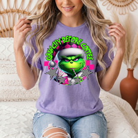 Grinchy Before Coffee Pink Checkerboard Christmas Graphic Tee