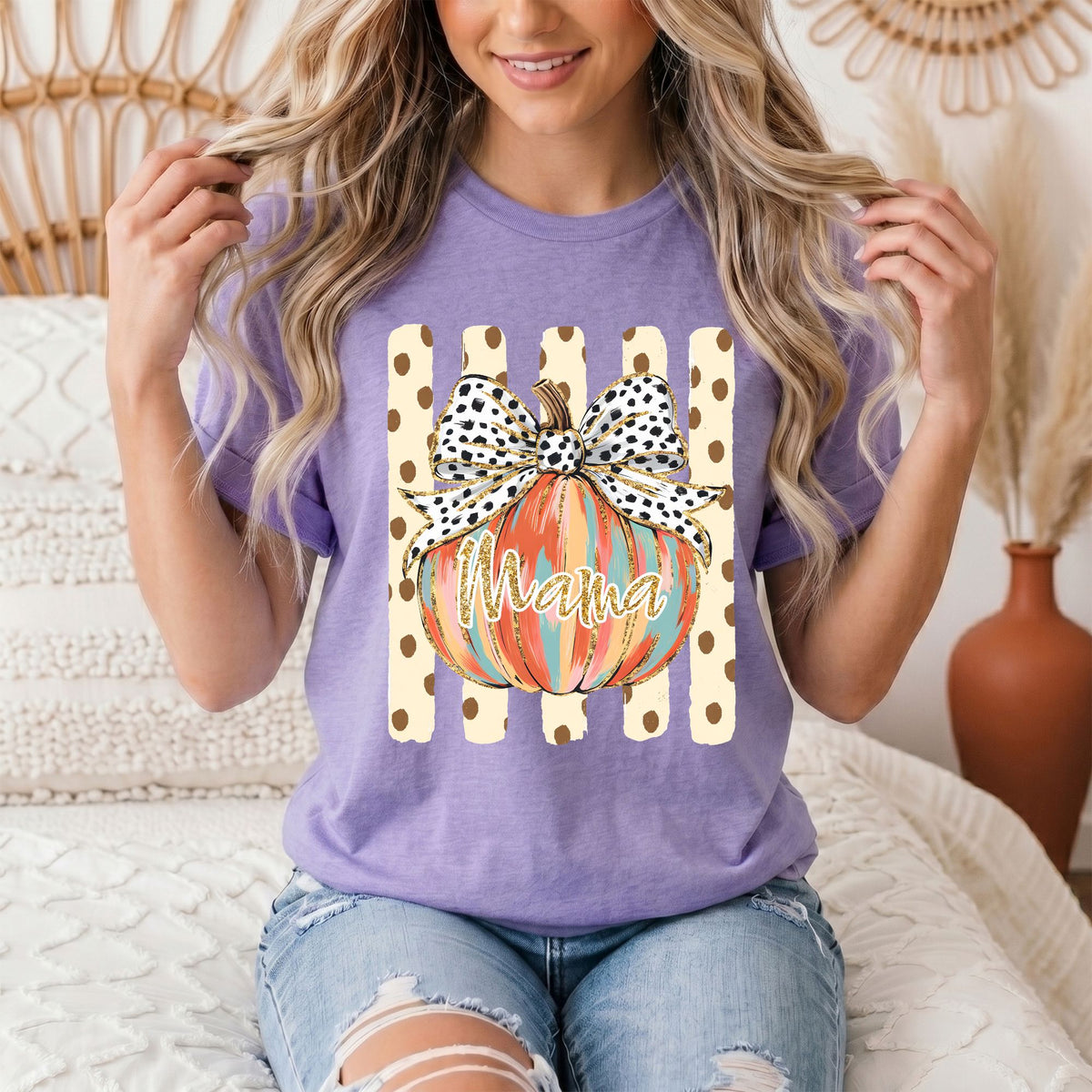 Mama Pumpkin & Spotted Bow Fall Graphic Tee
