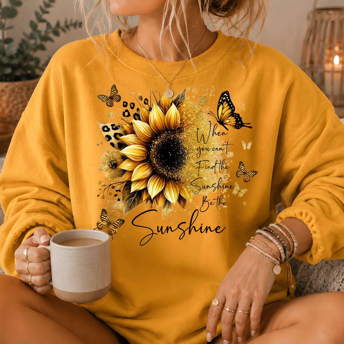Be the Sunshine Sunflower Butterfly Crewneck Sweatshirt