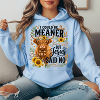 I Could Be Meaner But Jesus Said No Highland Cow Hoodie