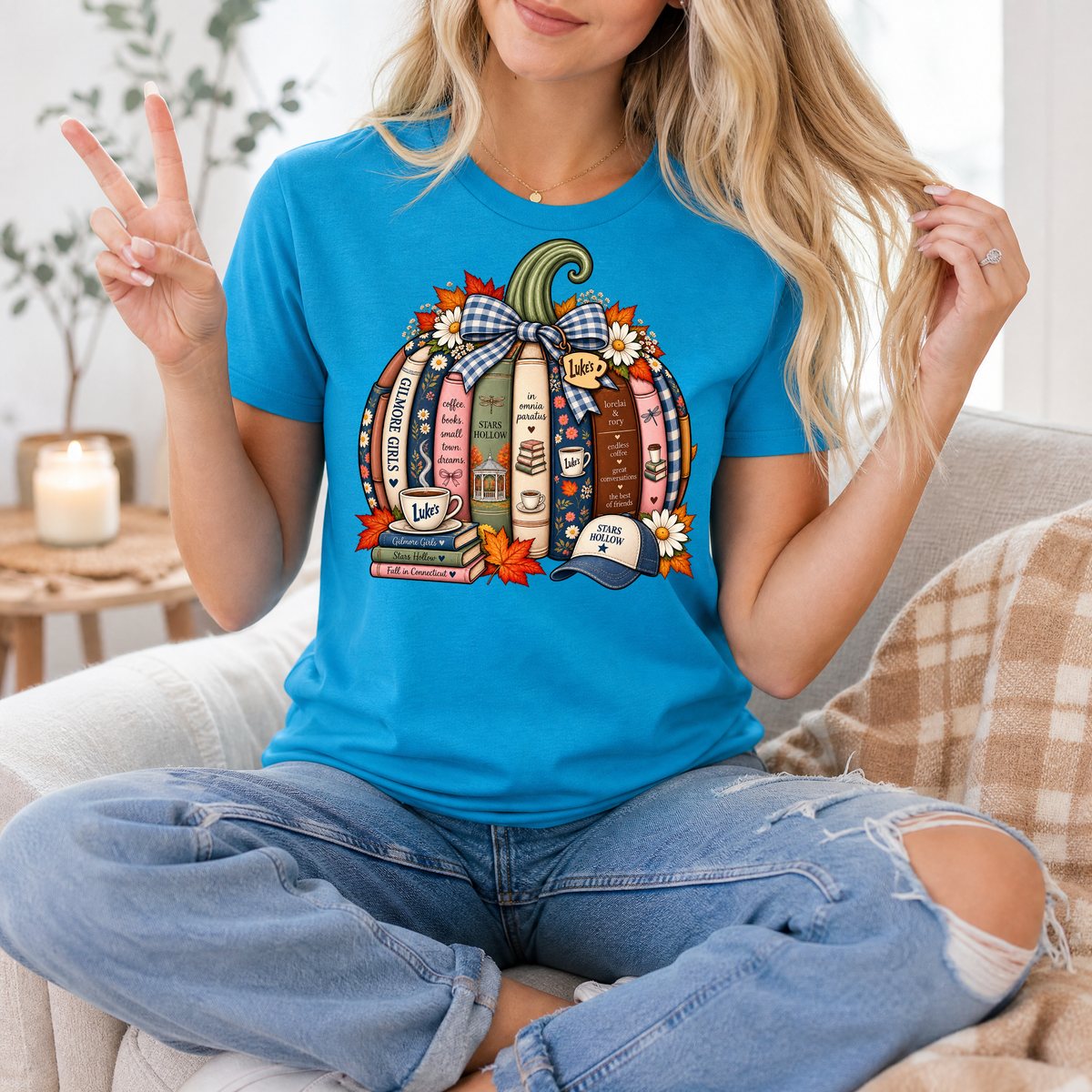 Gilmore Fall Bookish Pumpkin & Gingham Bow Graphic Tee