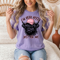 I'm Head Heffa Highland Cow Pink Bossy Cap Graphic Tee
