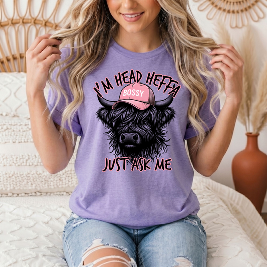 I'm Head Heffa Highland Cow Pink Bossy Cap Graphic Tee