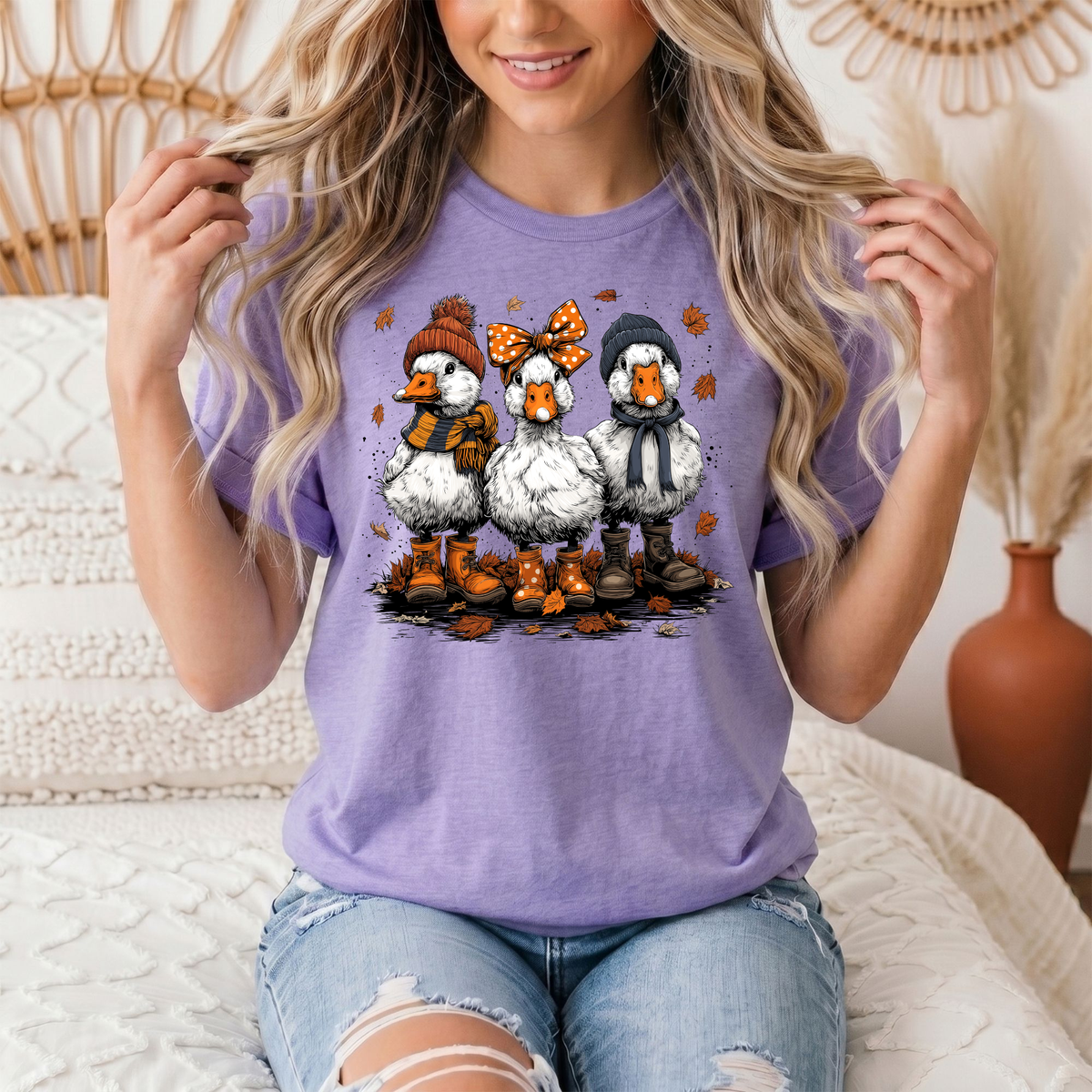 Autumn Duck Trio Boots & Bow Graphic Tee