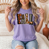 Fall Plaid Leopard & Floral Patchwork Graphic Tee