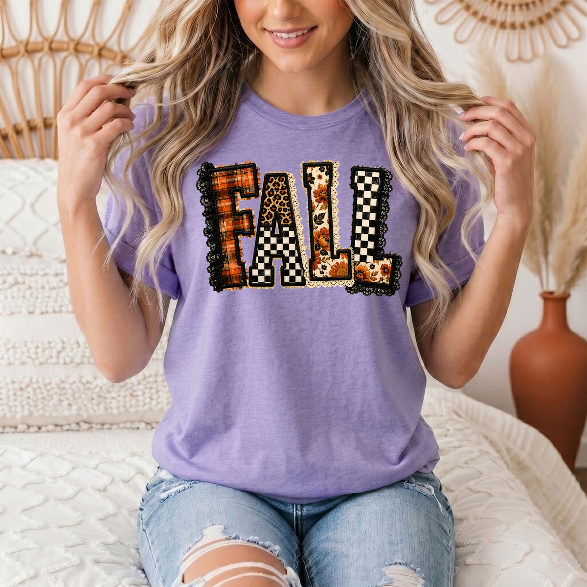 Fall Plaid Leopard & Floral Patchwork Graphic Tee