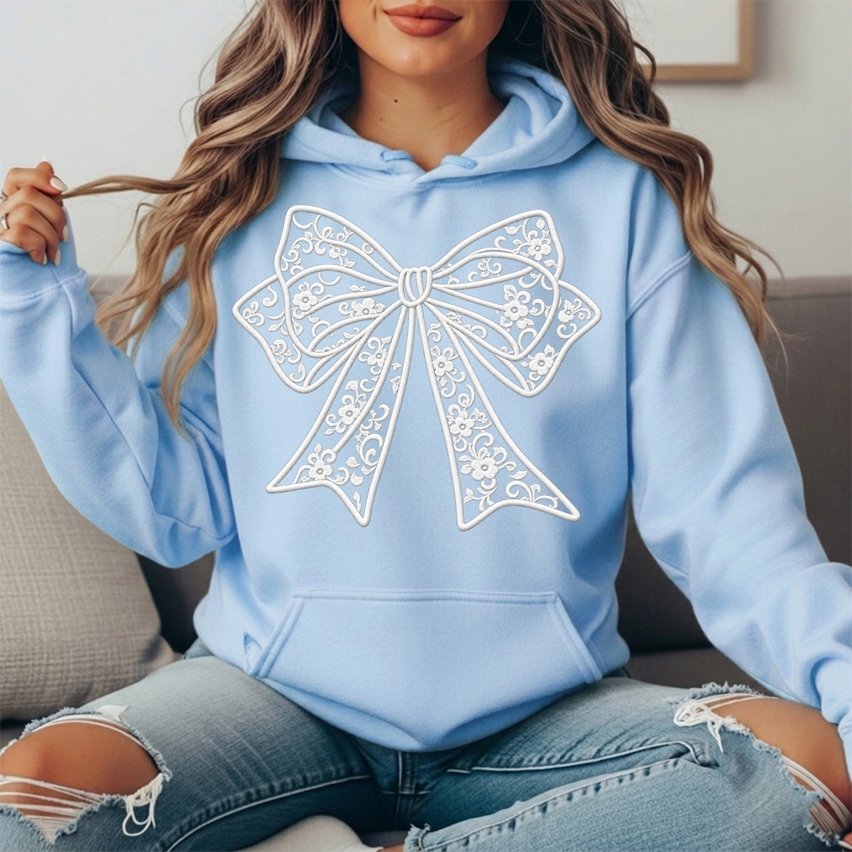 Floral Lace Bow Graphic Hoodie