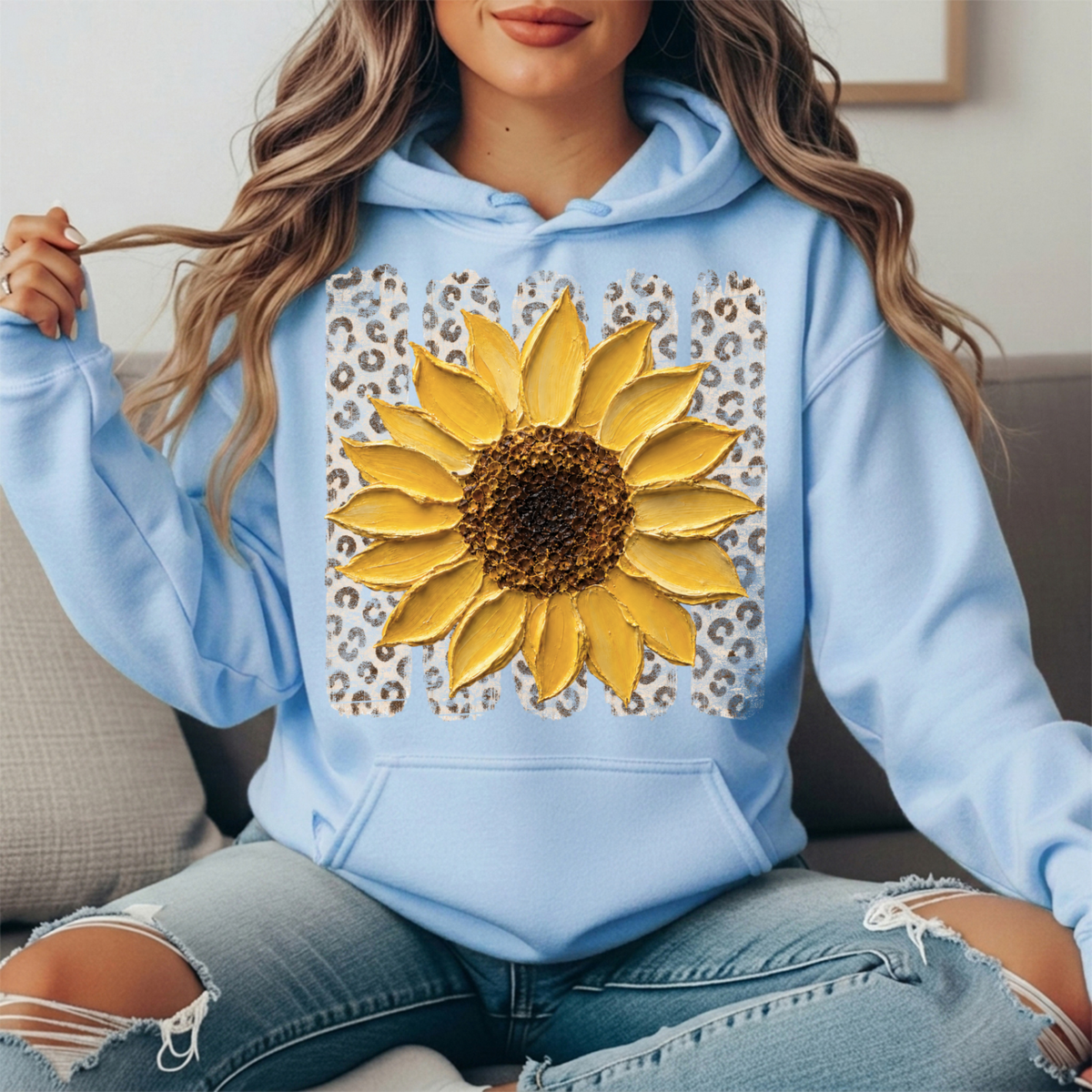 Sunflower Leopard Stripe Graphic Hoodie