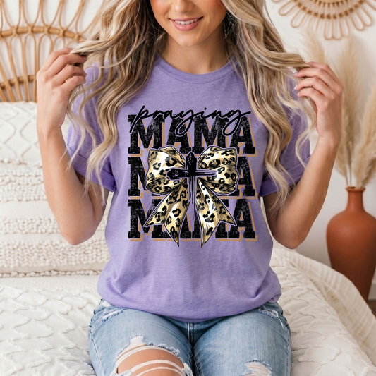 Praying Mama Leopard Bow & Cross Graphic Tee
